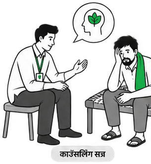 काउंसलिंग सत्र — परेशान व्यक्ति की counselor से बातचीत